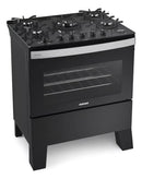 Fogão 5 Bocas Itaglass Plus Itatiaia Mesa de Vidro Automático Tripla Chama Bivolt com Forno 82L Preto Fosco